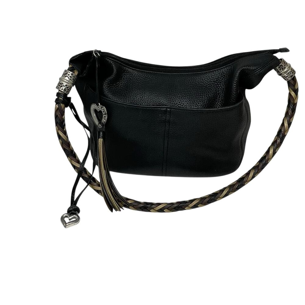 Brighton Barbados Ziptop Hobo Shoulder Bag Black Pebbled Leather Authentic